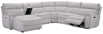 Cindy Crawford Home Newport 6-Piece Left-Facing Faux Suede Power Reclining Sectional with USB Port - Grey | Canapé sectionnel inclinable électrique à gauche Newport de Cindy Crawford Home 6 pièces en suédine avec port USB - gris