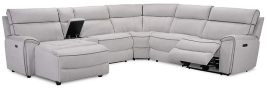 Cindy Crawford Home Newport 6-Piece Left-Facing Faux Suede Power Reclining Sectional with USB Port - Grey | Canapé sectionnel inclinable électrique à gauche Newport de Cindy Crawford Home 6 pièces en suédine avec port USB - gris