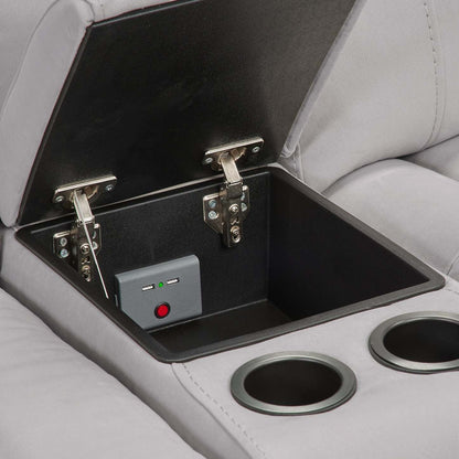 Cindy Crawford Home Newport 6-Piece Left-Facing Faux Suede Power Reclining Sectional with USB Port - Grey | Canapé sectionnel inclinable électrique à gauche Newport de Cindy Crawford Home 6 pièces en suédine avec port USB - gris