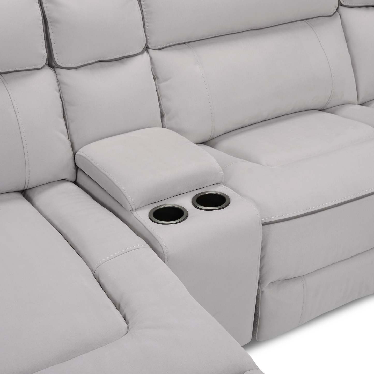 Cindy Crawford Home Newport 6-Piece Left-Facing Faux Suede Power Reclining Sectional with USB Port - Grey | Canapé sectionnel inclinable électrique à gauche Newport de Cindy Crawford Home 6 pièces en suédine avec port USB - gris