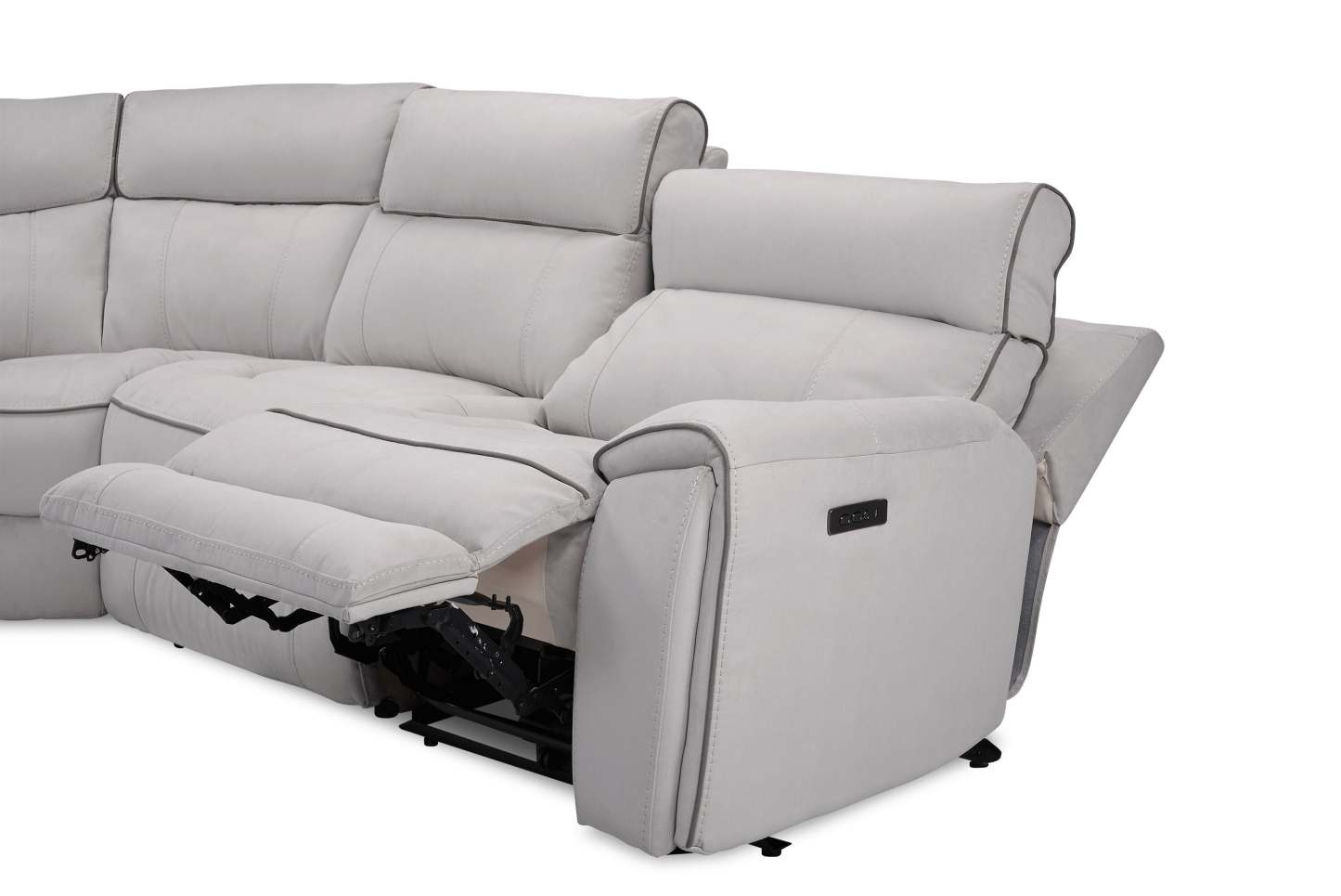 Cindy Crawford Home Newport 6-Piece Left-Facing Faux Suede Power Reclining Sectional with USB Port - Grey | Canapé sectionnel inclinable électrique à gauche Newport de Cindy Crawford Home 6 pièces en suédine avec port USB - gris