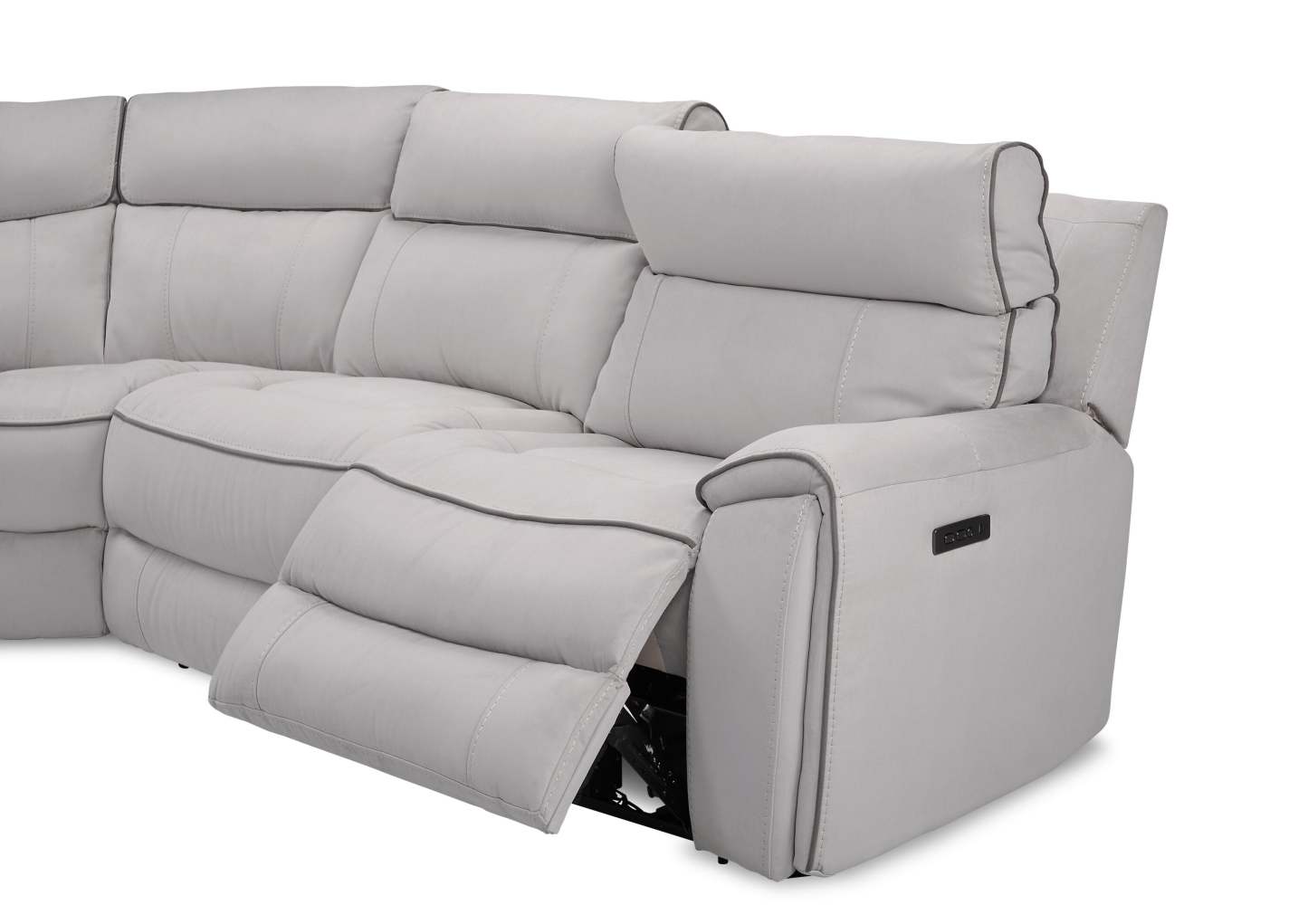 Cindy Crawford Home Newport 6-Piece Left-Facing Faux Suede Power Reclining Sectional with USB Port - Grey | Canapé sectionnel inclinable électrique à gauche Newport de Cindy Crawford Home 6 pièces en suédine avec port USB - gris