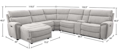 Cindy Crawford Home Newport 6-Piece Left-Facing Faux Suede Power Reclining Sectional with USB Port - Grey | Canapé sectionnel inclinable électrique à gauche Newport de Cindy Crawford Home 6 pièces en suédine avec port USB - gris