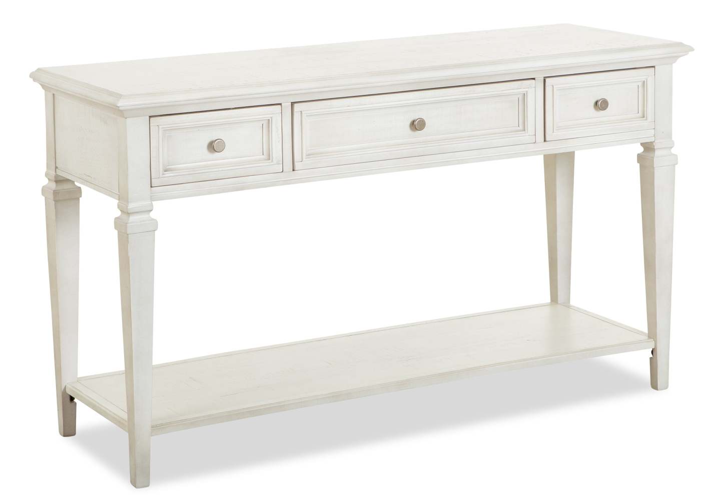 Table de canapé traditionnelle Newman 50 avec rangement et étagère - Pin blanc albâtre|Table de salon traditionnelle Newman de 50 po avec rangement et étagère - pin blanc albâtre