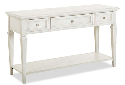 Table de canapé traditionnelle Newman 50 avec rangement et étagère - Pin blanc albâtre|Table de salon traditionnelle Newman de 50 po avec rangement et étagère - pin blanc albâtre