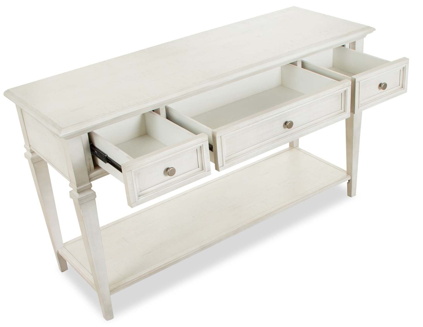 Table de canapé traditionnelle Newman 50 avec rangement et étagère - Pin blanc albâtre|Table de salon traditionnelle Newman de 50 po avec rangement et étagère - pin blanc albâtre