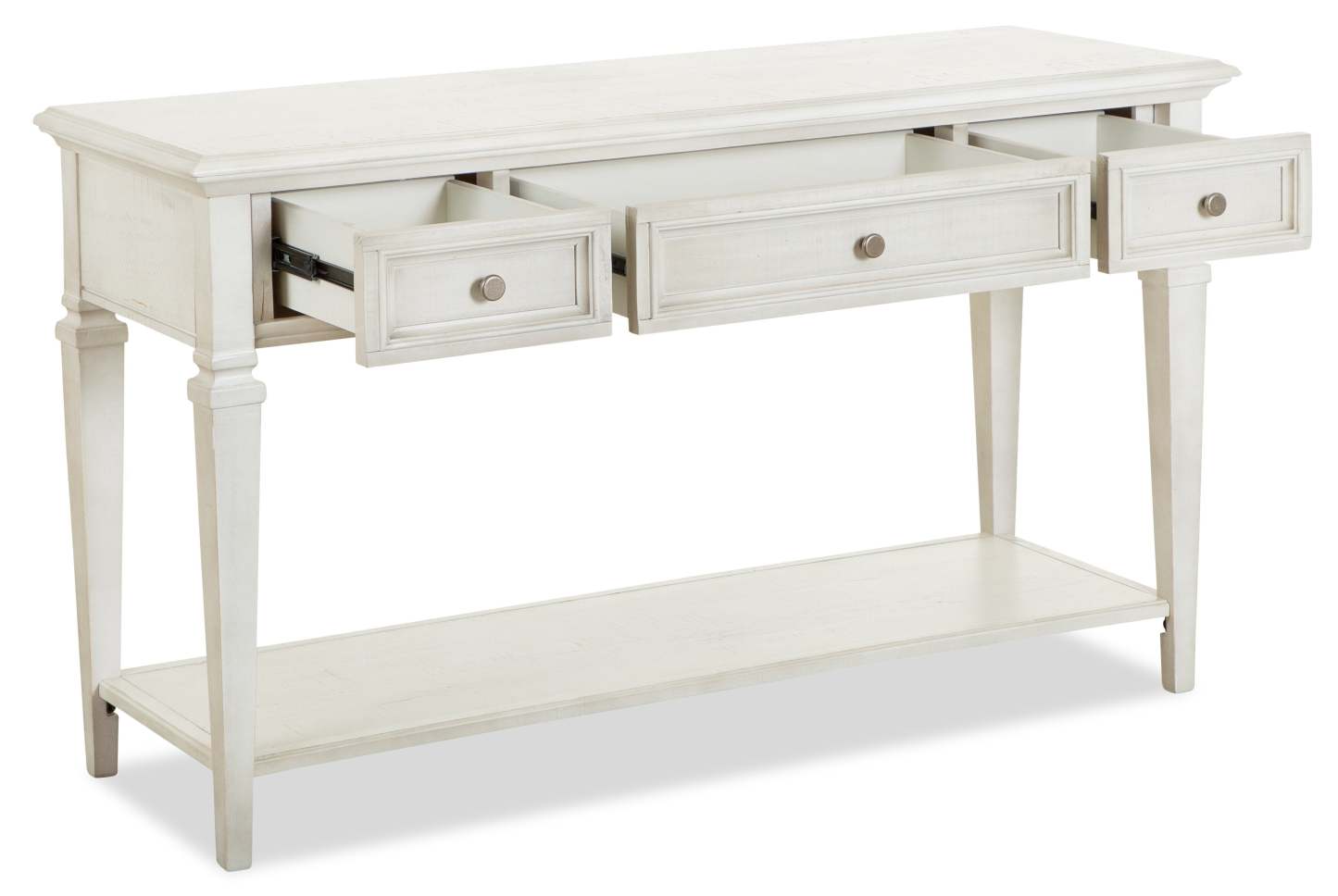 Table de canapé traditionnelle Newman 50 avec rangement et étagère - Pin blanc albâtre|Table de salon traditionnelle Newman de 50 po avec rangement et étagère - pin blanc albâtre