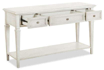 Table de canapé traditionnelle Newman 50 avec rangement et étagère - Pin blanc albâtre|Table de salon traditionnelle Newman de 50 po avec rangement et étagère - pin blanc albâtre