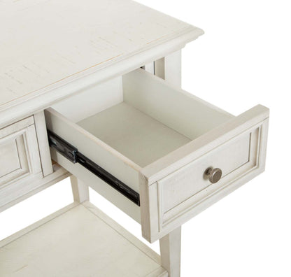Table de canapé traditionnelle Newman 50 avec rangement et étagère - Pin blanc albâtre|Table de salon traditionnelle Newman de 50 po avec rangement et étagère - pin blanc albâtre
