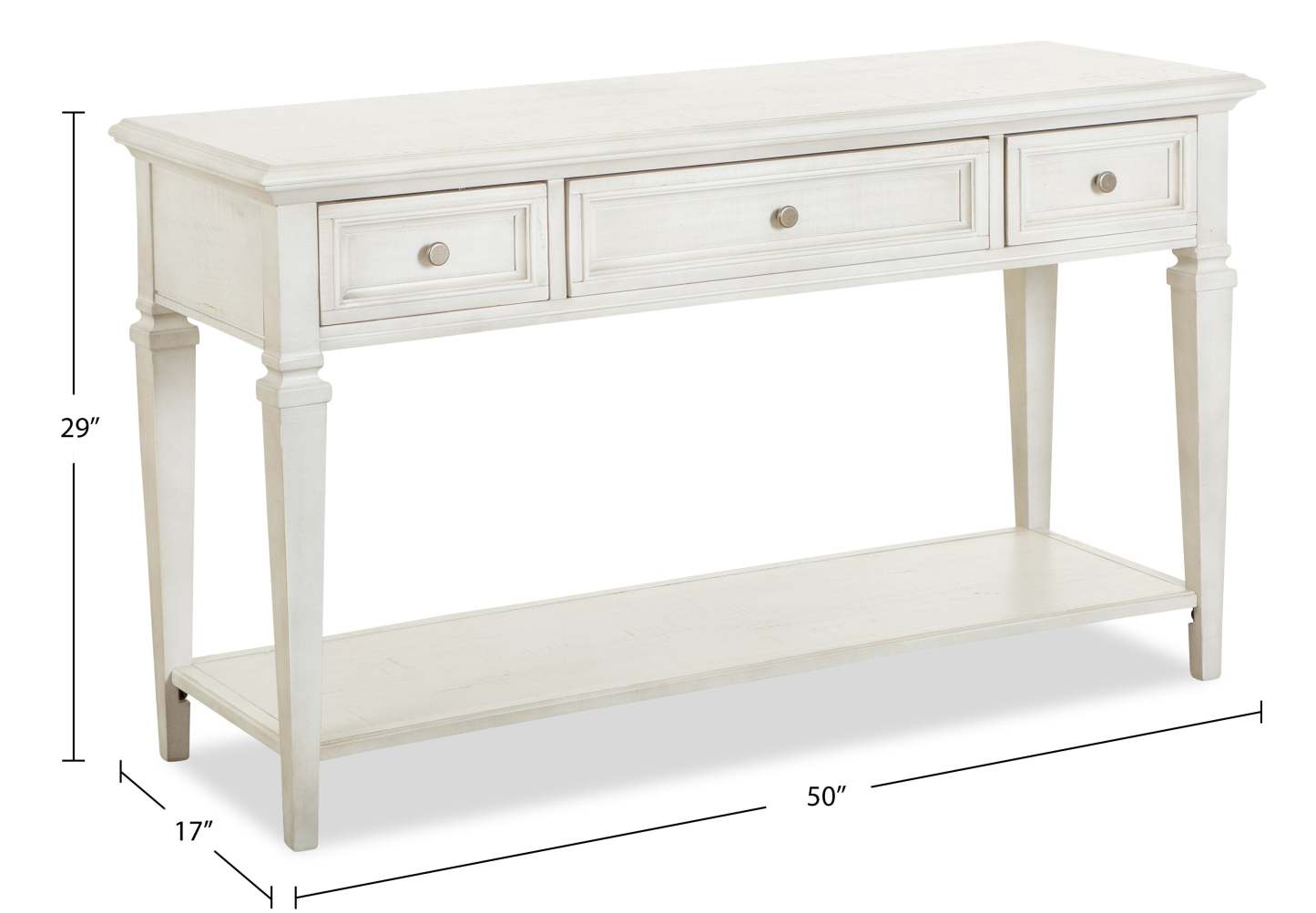 Table de canapé traditionnelle Newman 50 avec rangement et étagère - Pin blanc albâtre|Table de salon traditionnelle Newman de 50 po avec rangement et étagère - pin blanc albâtre