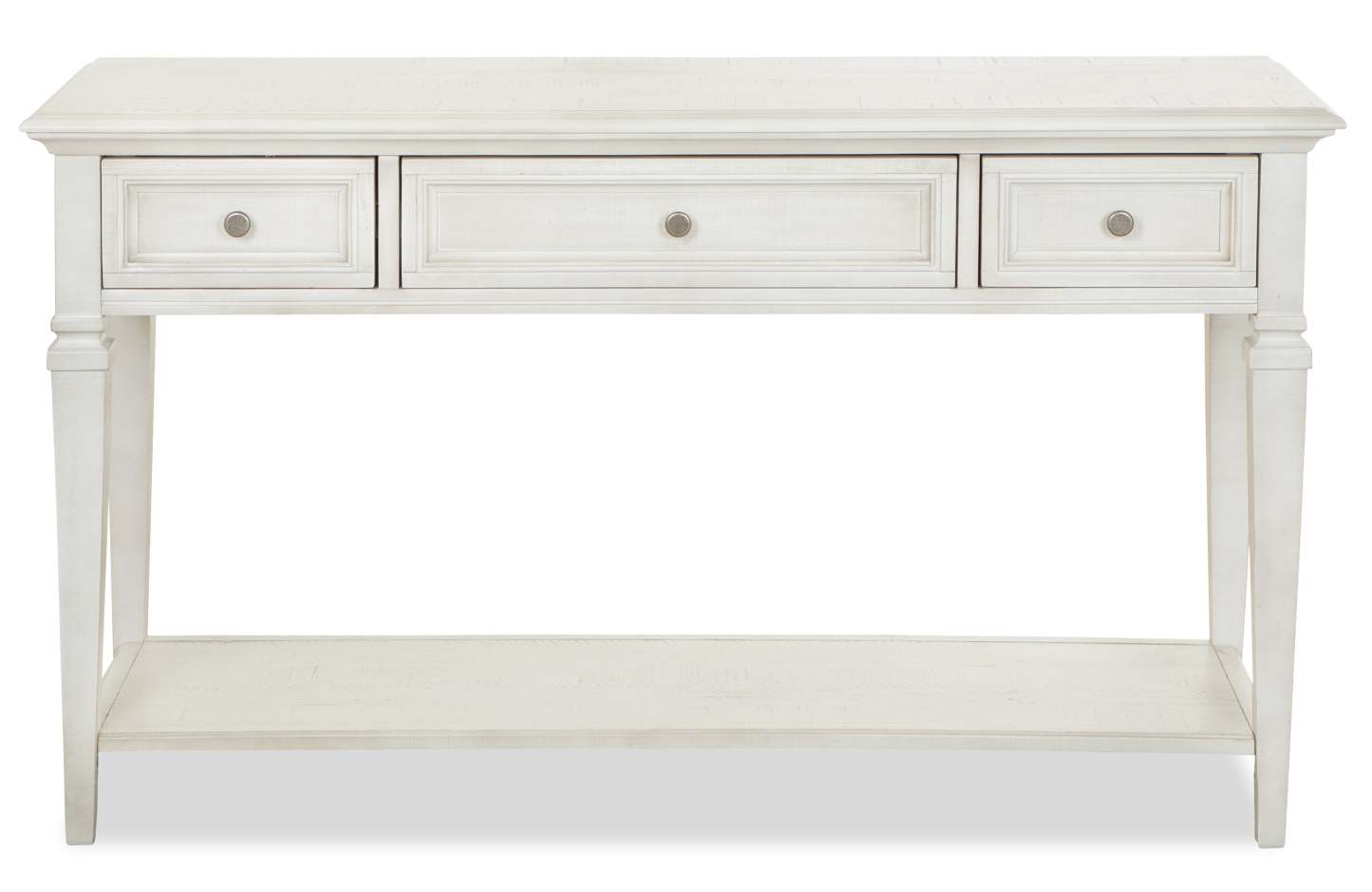 Table de canapé traditionnelle Newman 50 avec rangement et étagère - Pin blanc albâtre|Table de salon traditionnelle Newman de 50 po avec rangement et étagère - pin blanc albâtre