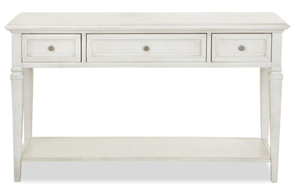 Table de canapé traditionnelle Newman 50 avec rangement et étagère - Pin blanc albâtre|Table de salon traditionnelle Newman de 50 po avec rangement et étagère - pin blanc albâtre
