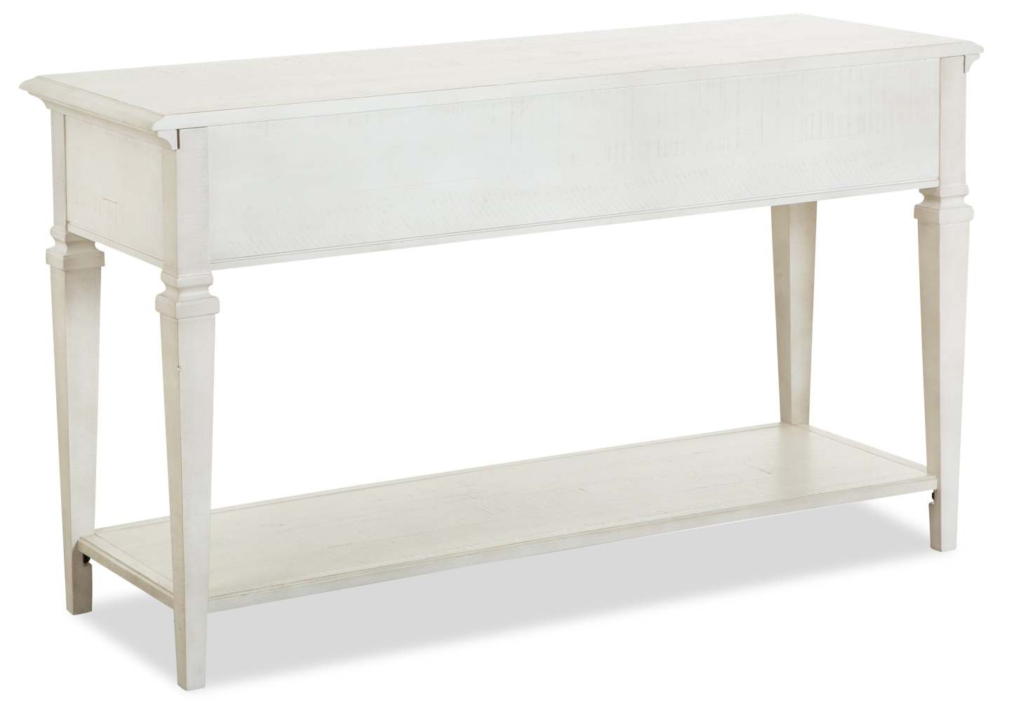 Table de canapé traditionnelle Newman 50 avec rangement et étagère - Pin blanc albâtre|Table de salon traditionnelle Newman de 50 po avec rangement et étagère - pin blanc albâtre