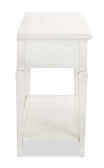 Table de canapé traditionnelle Newman 50 avec rangement et étagère - Pin blanc albâtre|Table de salon traditionnelle Newman de 50 po avec rangement et étagère - pin blanc albâtre