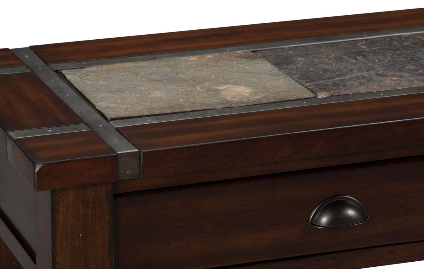 Roanoke 50 Rustic Sofa Table with Storage and Shelf - Dark Cherry Wood and Slate Inlay|Table de salon rustique Roanoke de 50 po avec rangement et tablette - bois cerisier foncé et incrustation d’ardoise