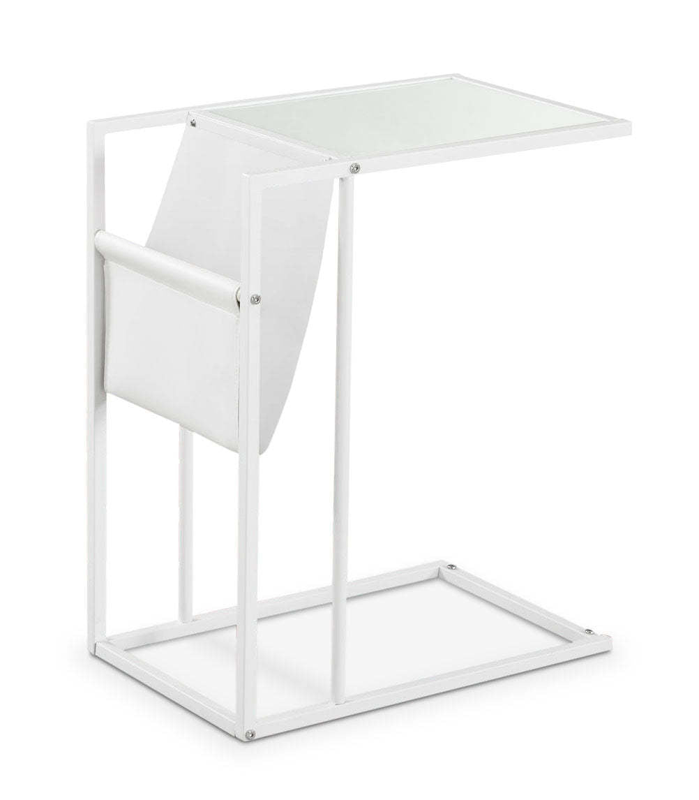 Table d'appoint Durham 19 en forme de C avec plateau en verre givré - Blanc|Table d'appoint Durham de 19 po en forme de C avec dessus en verre givré - blanche