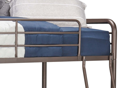 Lit superposé Noah avec échelle et barrière de sécurité pour enfants, métal, bronze foncé - Twin/Twin | Lits superposés Noah en métal pour enfants avec échelle et garde-corps, bronze foncé - simple et simple