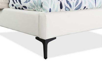 Lit plateforme rembourré Nova en tissu de cuir végétalien blanc - Queen Size | Lit plateforme rembourré Nova en tissu de cuir végétalien blanc - format grand lit