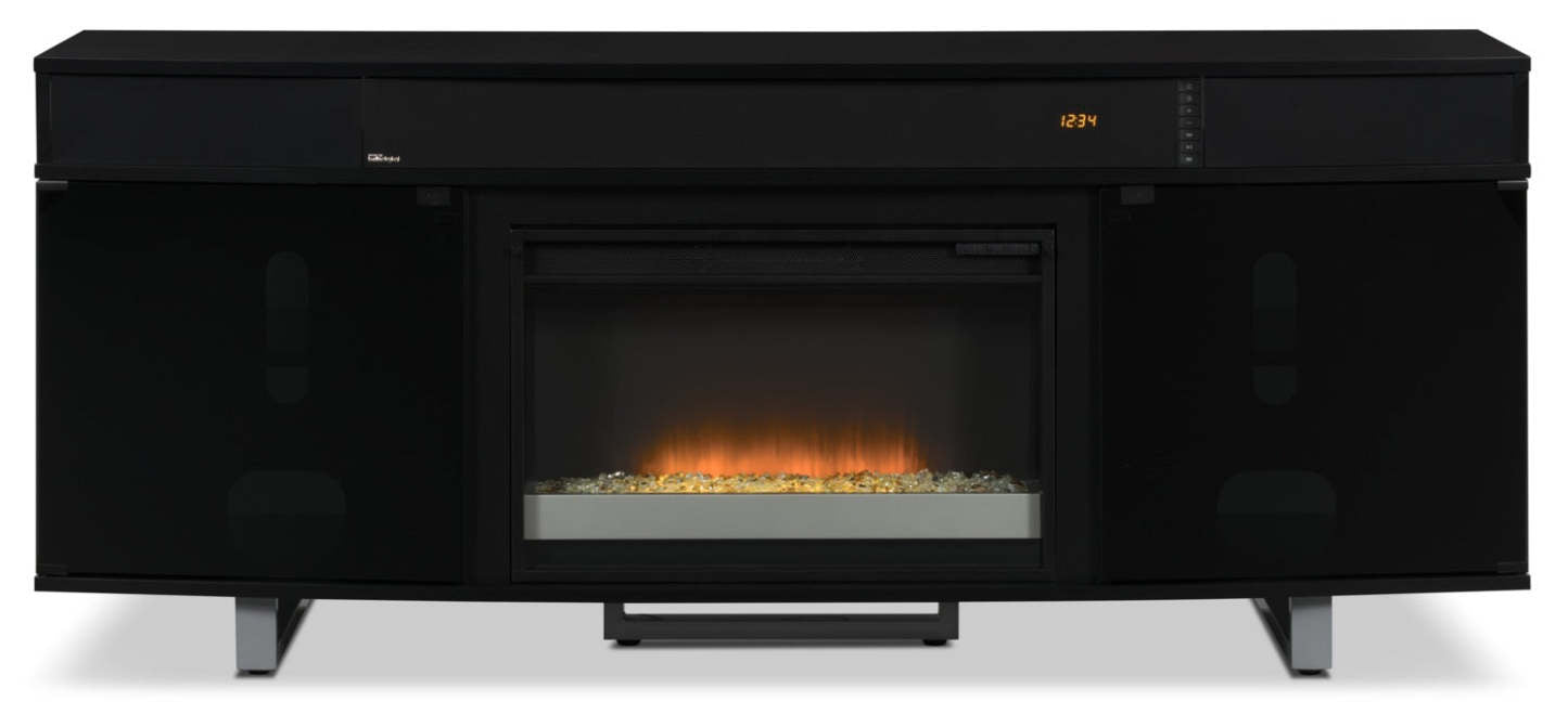 Meuble pour téléviseur moderne Odesos de 72 po avec foyer électrique, rangement et système de gestion des câbles pour téléviseurs jusqu'à 80 po