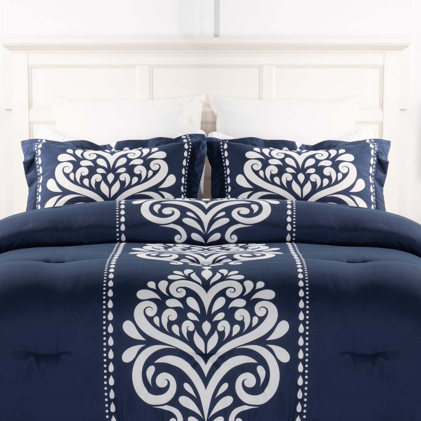 Ensemble d'édredon 3 pièces Navy Damask Full/Queen|Ensemble d'édredon Navy Damask 3 pièces pour lit double ou grand lit|NVYDM3FQ