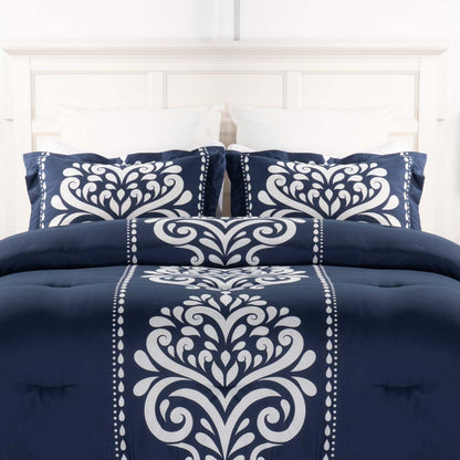 Navy Damask 3-Piece King Comforter Set|Ensemble d'édredon Navy Damask 3 pièces pour très grand lit|NVYDM3KG