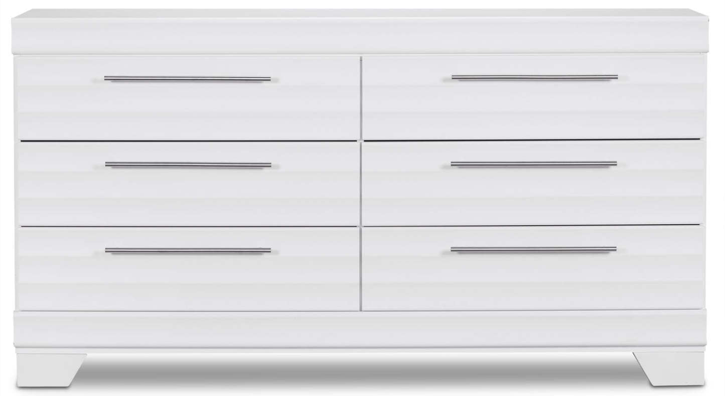 Commode à 6 tiroirs pour chambre Olivia, 61,3 L x 32,8 H, fabriquée au Canada - Blanc | Commode Olivia de 61,3 po (L) x 32,8 po (H) à 6 tiroirs pour la chambre à coucher, fabriquée au Canada - blanche