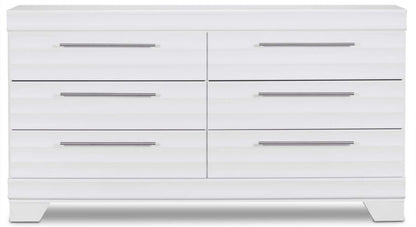 Commode à 6 tiroirs pour chambre Olivia, 61,3 L x 32,8 H, fabriquée au Canada - Blanc | Commode Olivia de 61,3 po (L) x 32,8 po (H) à 6 tiroirs pour la chambre à coucher, fabriquée au Canada - blanche