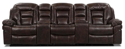 Sofa sectionnel inclinable Leo 5 pièces de style cinéma maison en similicuir avec consoles de rangement et porte-gobelets - brun noyer