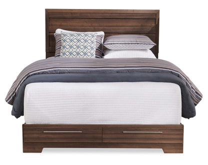 Lit plateforme de rangement Olivia avec tête de lit et cadre, fabriqué au Canada, gris - format grand lit | Lit rangement plateforme Olivia avec tête de lit et cadre, fabriqué au Canada, gris - Queen Size