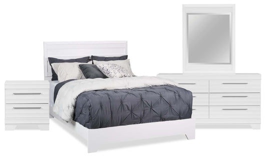 Olivia 6pc Bedroom Set with Bed, Dresser, Mirror & Nightstand, Made in Canada, White - Queen Size | Ensemble de chambre à coucher Olivia 6 pièces fabriqué au Canada avec lit, commode, miroir et table de nuit, blanc - format grand lit