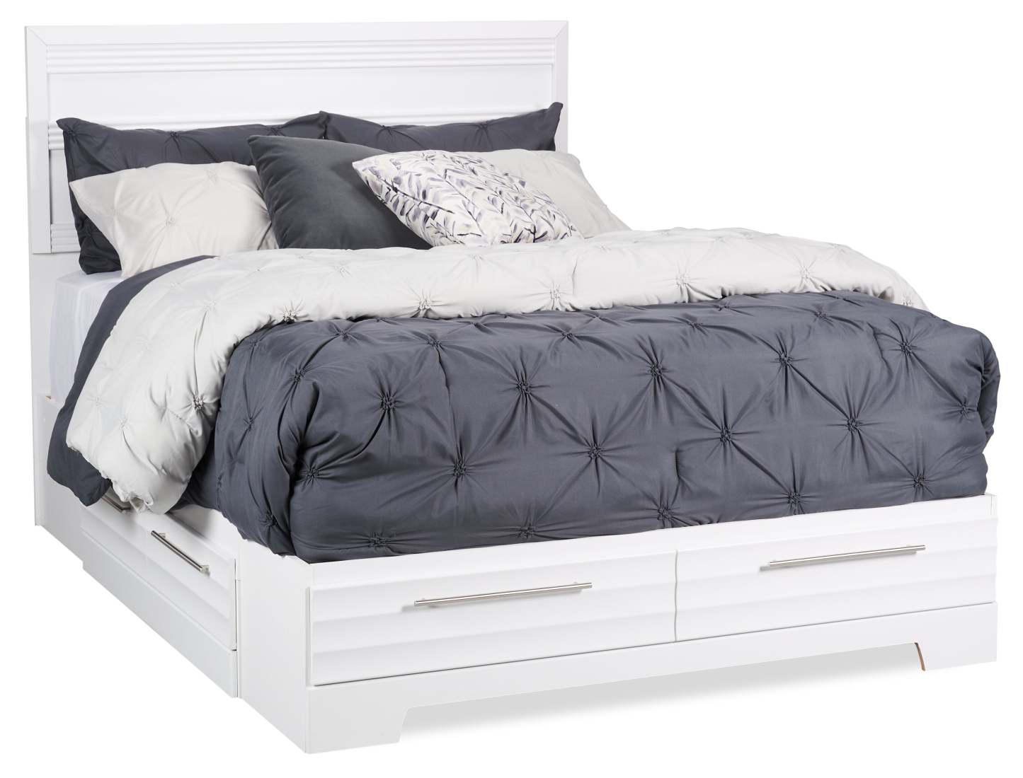 Olivia 6pc Bedroom Set with Storage Bed, Dresser, Mirror & Nightstand, Made in Canada, White - Queen Size | Ensemble de chambre à coucher Olivia 6 pièces avec lit de rangement, commode, miroir et table de nuit, fabriqué au Canada, blanc - taille queen