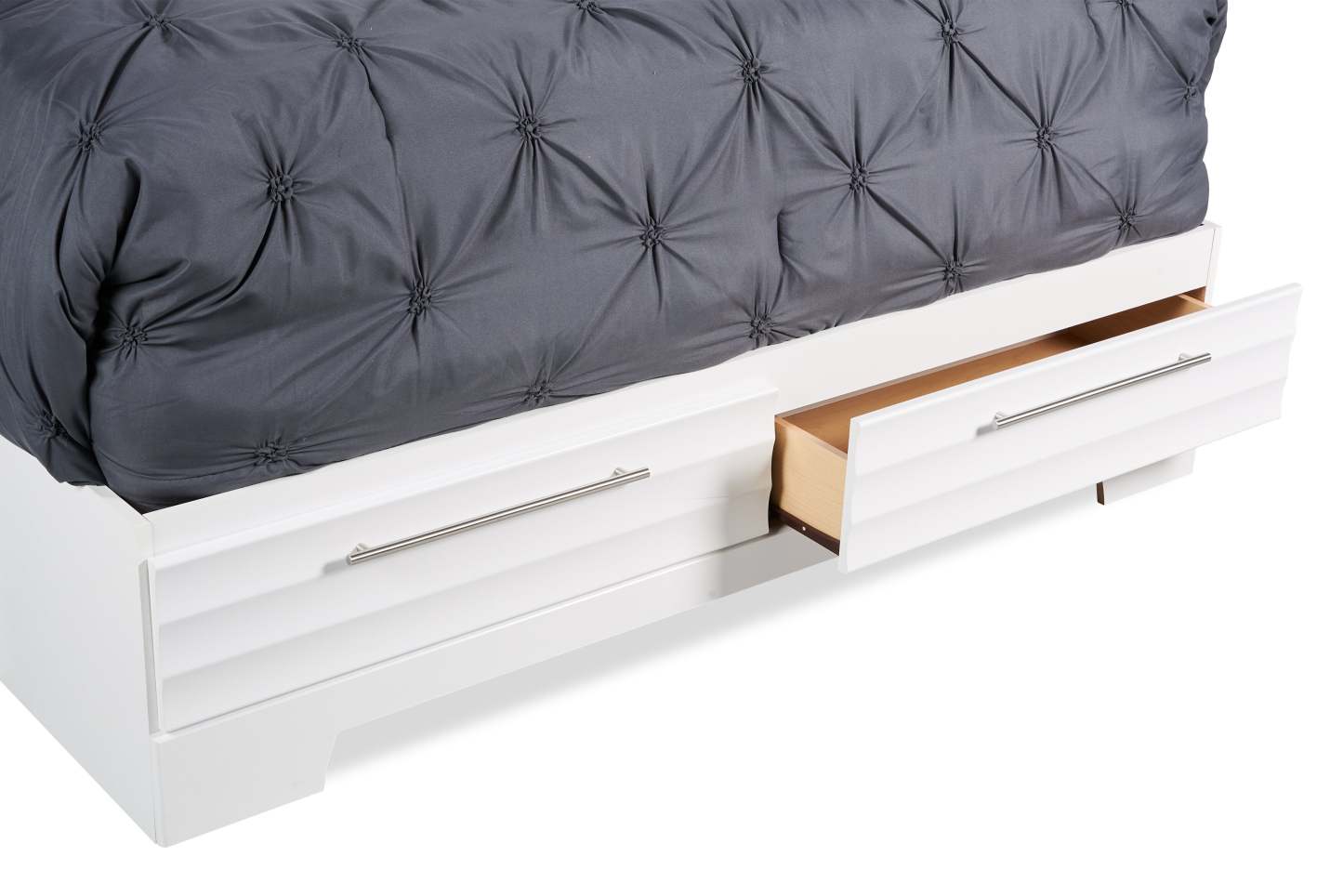 Lit plateforme de rangement Olivia fabriqué au Canada avec tête de lit et cadre de lit, blanc - format grand lit | Lit rangement plateforme Olivia avec tête de lit et cadre, fabriqué au Canada, blanc - Queen Size