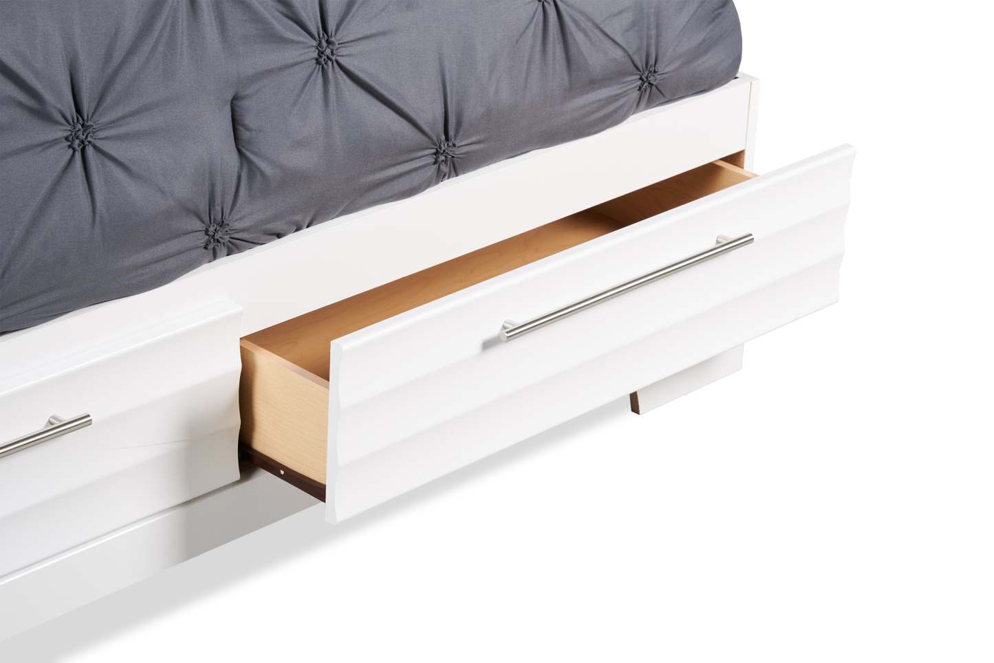 Lit plateforme de rangement Olivia fabriqué au Canada avec tête de lit et cadre de lit, blanc - format grand lit | Lit rangement plateforme Olivia avec tête de lit et cadre, fabriqué au Canada, blanc - Queen Size