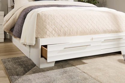 Lit plateforme de rangement Olivia fabriqué au Canada avec tête de lit et cadre de lit, blanc - format grand lit | Lit rangement plateforme Olivia avec tête de lit et cadre, fabriqué au Canada, blanc - Queen Size