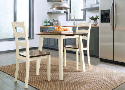 Woodanville 3pc Drop-Leaf Dining Set with Table & 2 Chairs, 40.5W Round - Two Tone White & Brown | Ensemble de salle à manger Woodanville 3 pièces avec table ronde de 40,5 po (L) à abattant et 2 chaises - deux teintes, blanc et brun