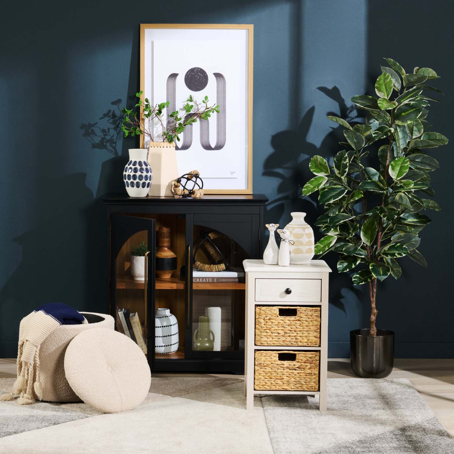 Table de chevet Jon 15,5 avec 2 paniers et tiroir - Chêne blanc|Table de fauteuil Jon de 15,5 po avec 2 paniers et tiroir - chêne blanc