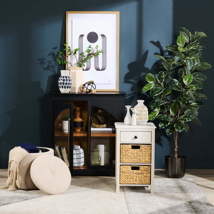 Twyla 33 Armoire d'appoint en bois massif avec portes cintrées - Noir|Armoire décorative Twyla en bois massif avec portes arquées - noire