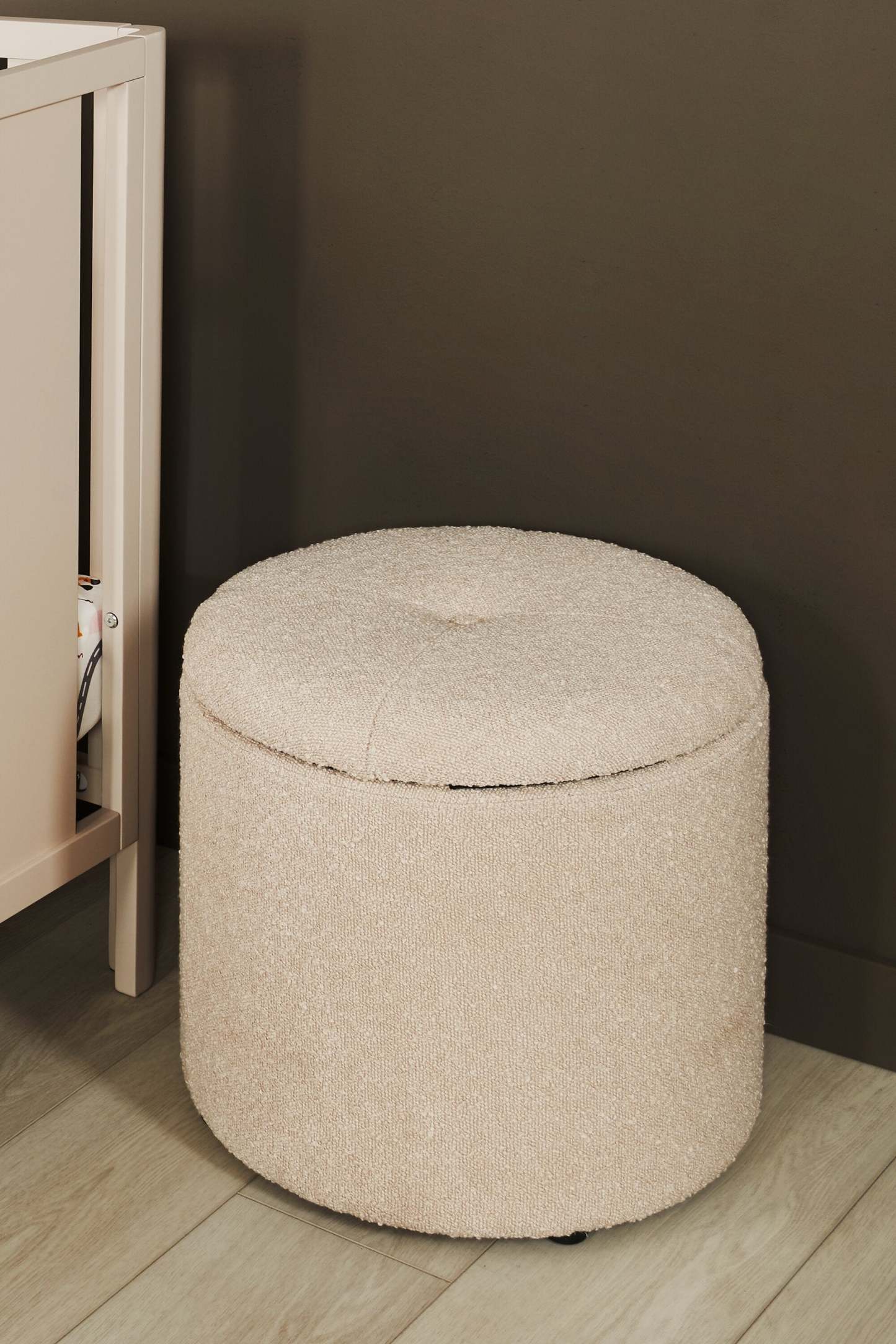 Ontario 14,75 po Pouf de rangement rond en tissu - blanc
