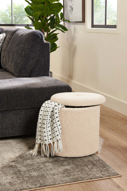 Ontario 14,75 po Pouf de rangement rond en tissu - blanc
