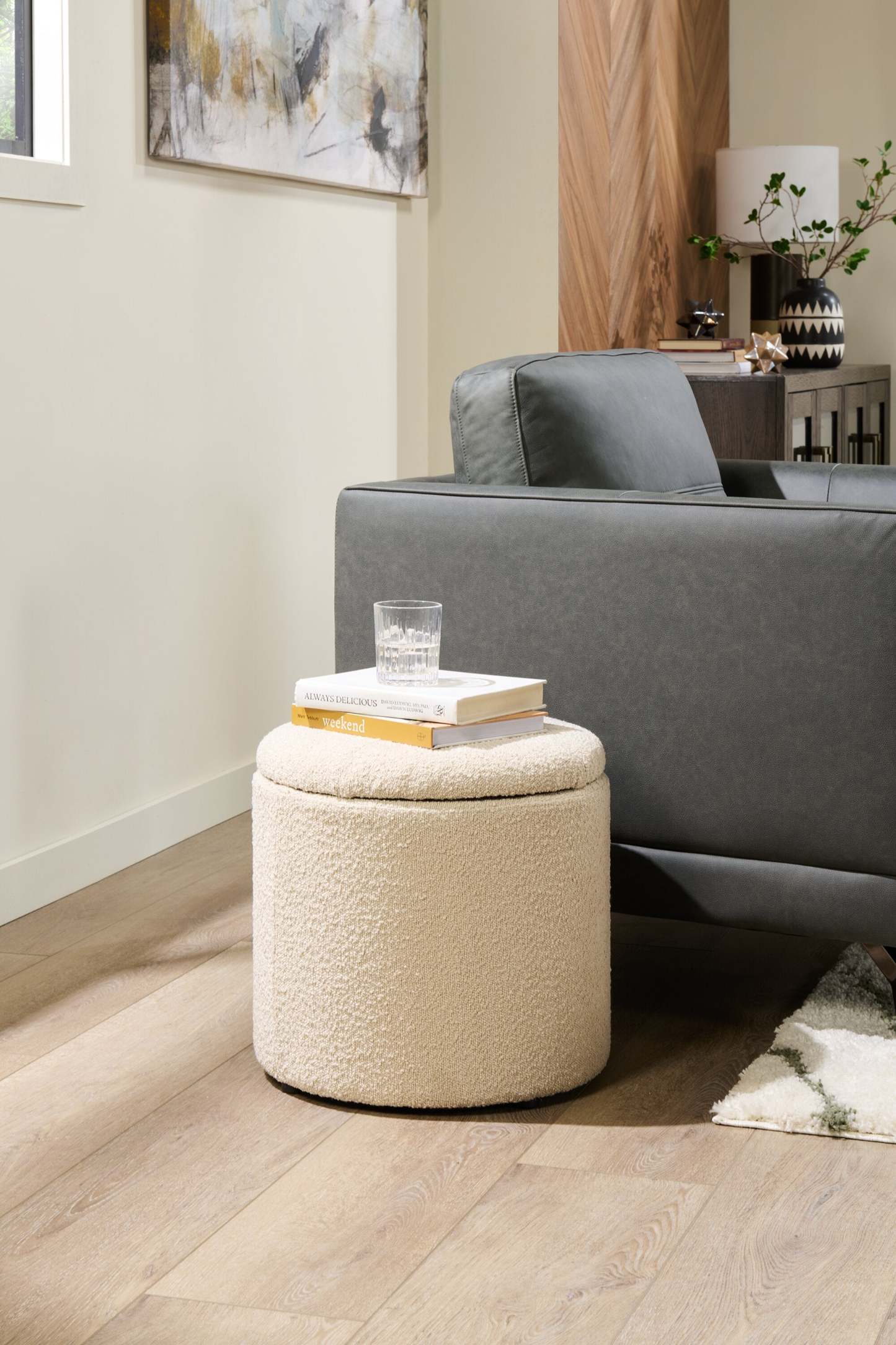 Ontario 14,75 po Pouf de rangement rond en tissu - blanc