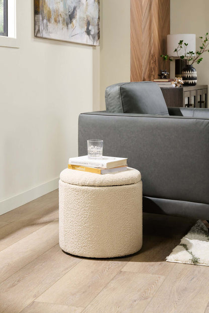 Ontario 14,75 po Pouf de rangement rond en tissu - blanc