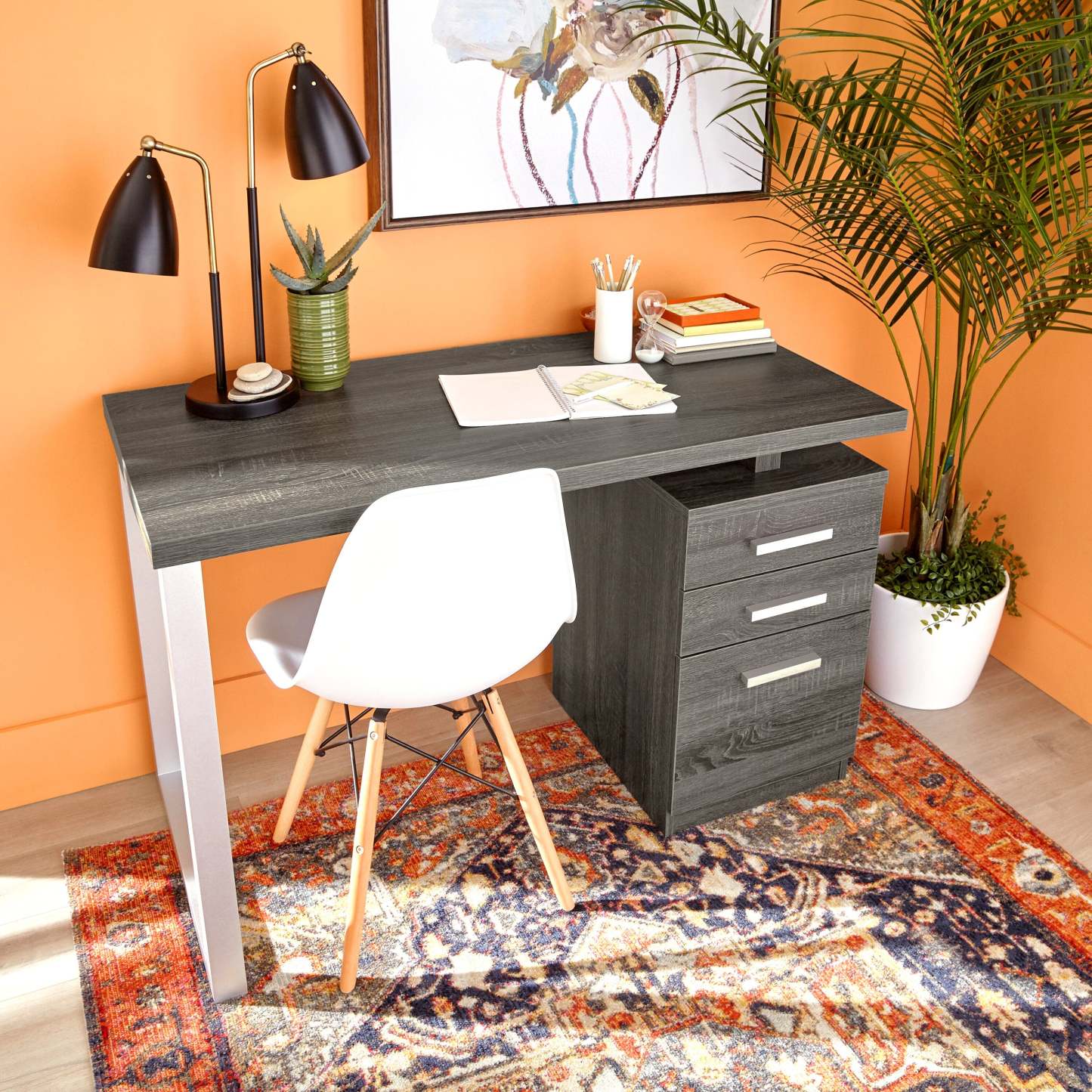 Bureau réversible Oscar 47 avec rangement - Gris|Bureau réversible Oscar de 47 po avec rangement - gris