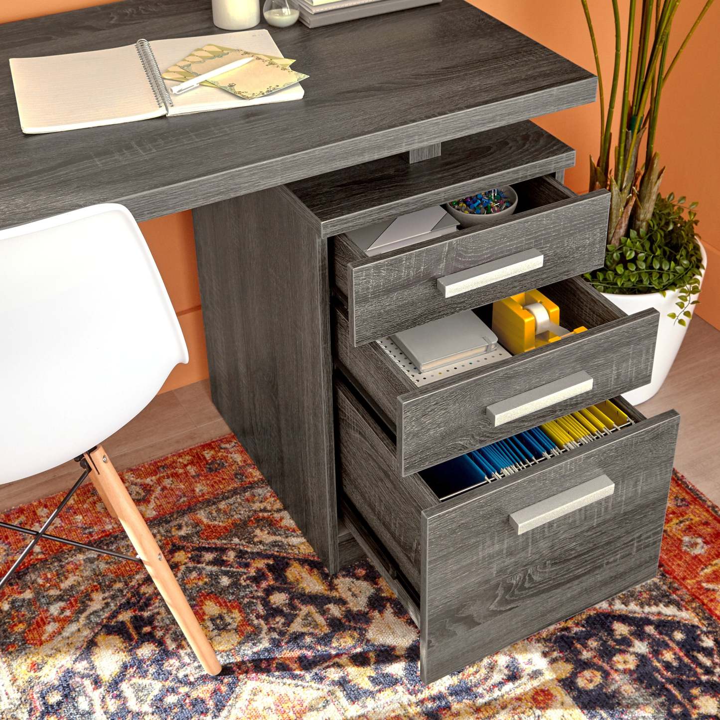 Bureau réversible Oscar 47 avec rangement - Gris|Bureau réversible Oscar de 47 po avec rangement - gris