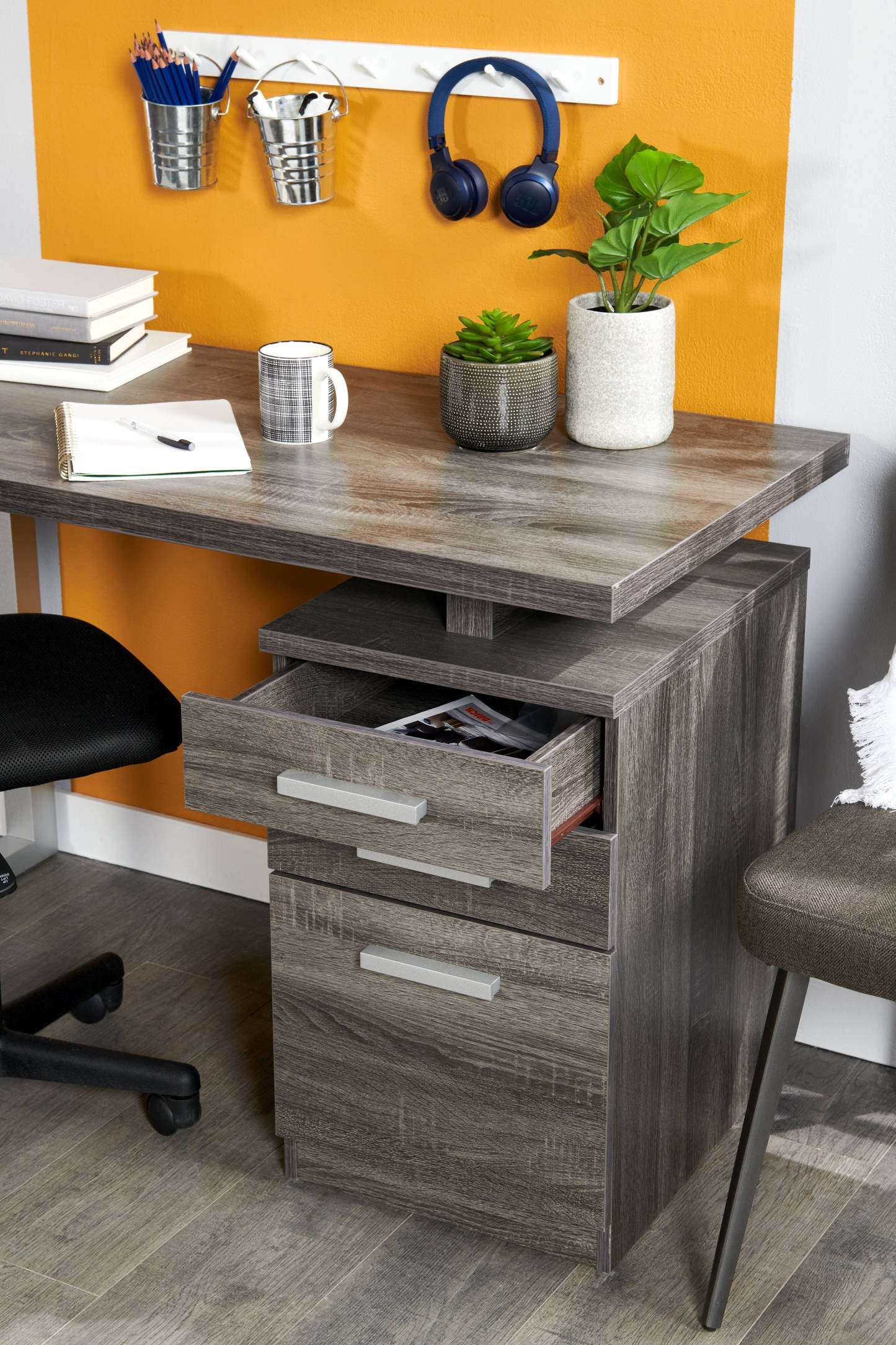 Bureau réversible Oscar 47 avec rangement - Gris|Bureau réversible Oscar de 47 po avec rangement - gris