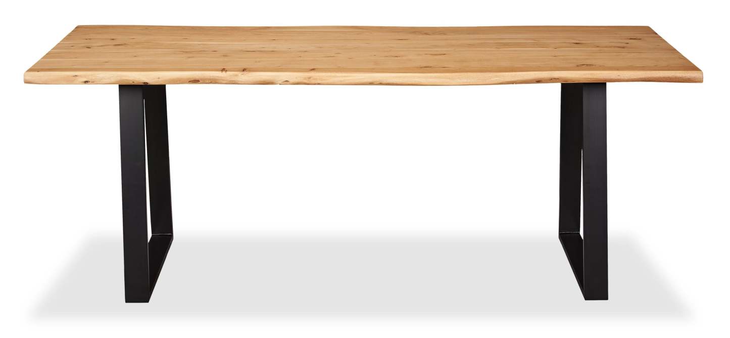 Table de salle à manger Oskar en bois d'acacia et métal, 79 po - naturelle et noire | Table de salle à manger Oskar, bois d'acacia et métal, 79 W - Naturel et noir