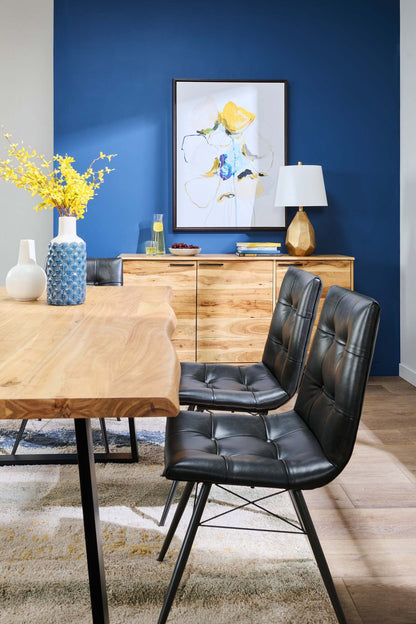 Table de salle à manger Oskar en bois d'acacia et métal, 79 po - naturelle et noire | Table de salle à manger Oskar, bois d'acacia et métal, 79 W - Naturel et noir