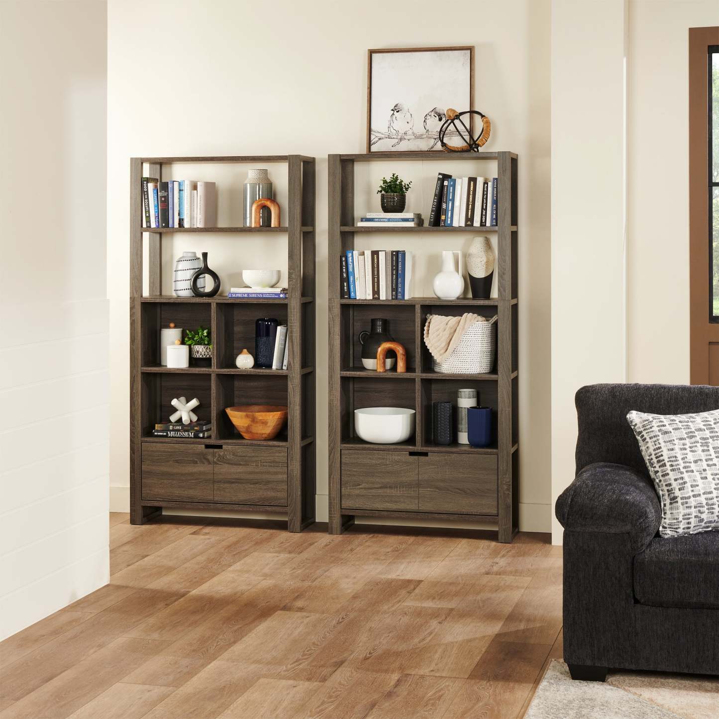 Bibliothèque Oscar Owen 36 avec tiroir et 6 étagères - Gris|Bibliothèque Oscar Owen de 36 po avec tiroir et 6 tablettes - grise