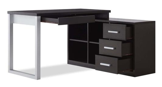 Bureau d'angle réversible Owen 55 avec 4 tiroirs et compartiments - Espresso|Bureau en coin réversible Owen de 55 po à 4 tiroirs et compartiments - espresso