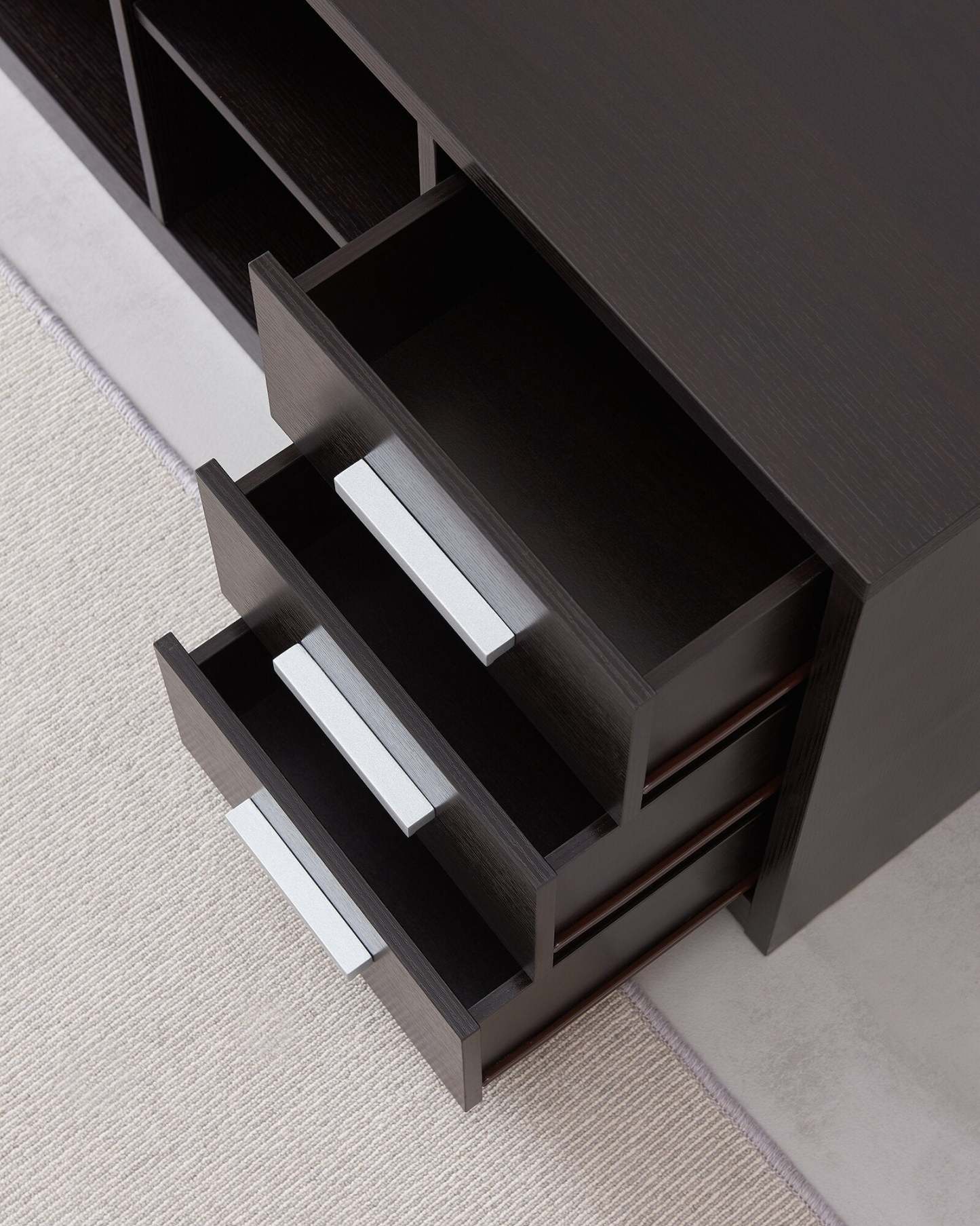 Bureau d'angle réversible Owen 55 avec 4 tiroirs et compartiments - Espresso|Bureau en coin réversible Owen de 55 po à 4 tiroirs et compartiments - espresso