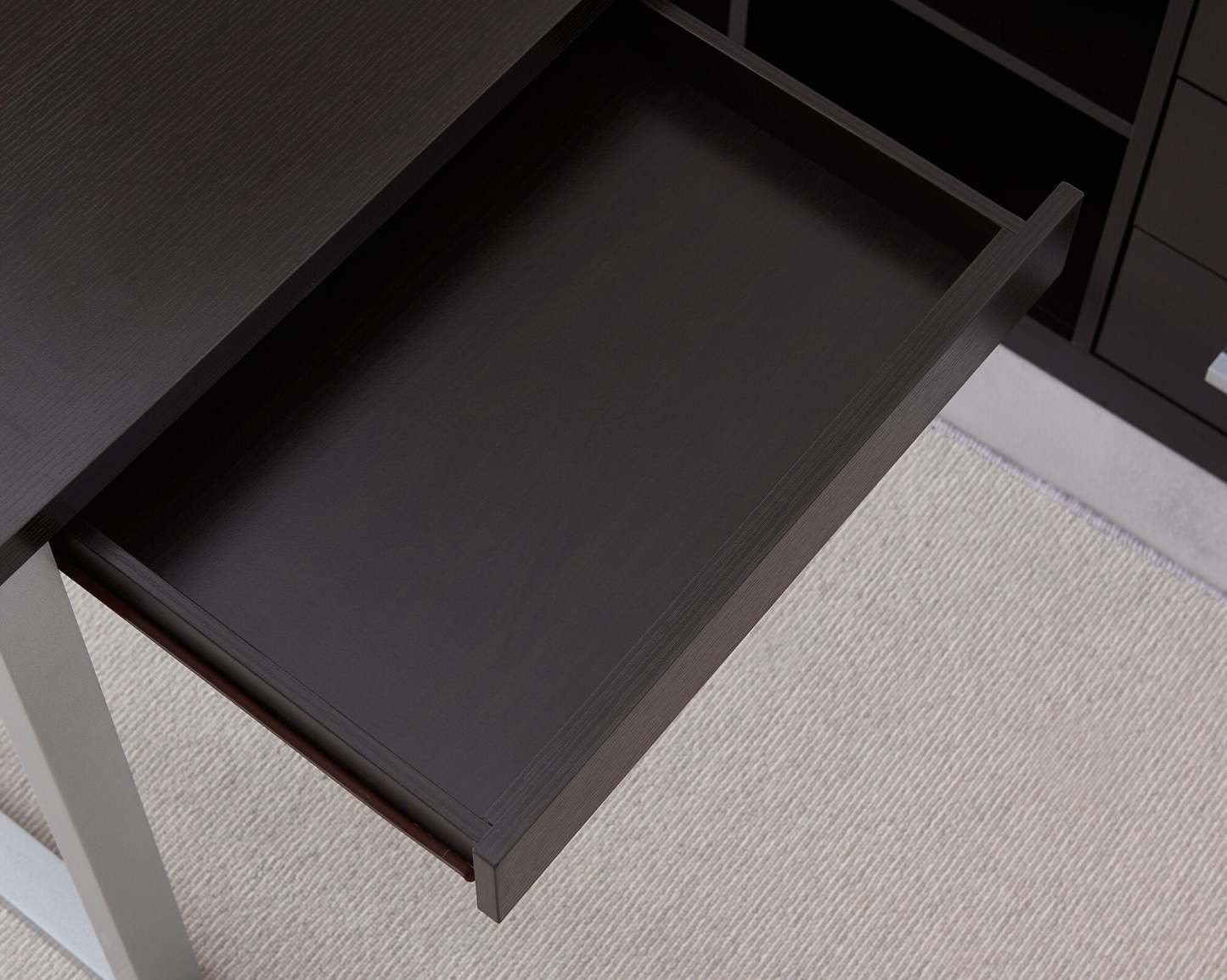 Bureau d'angle réversible Owen 55 avec 4 tiroirs et compartiments - Espresso|Bureau en coin réversible Owen de 55 po à 4 tiroirs et compartiments - espresso